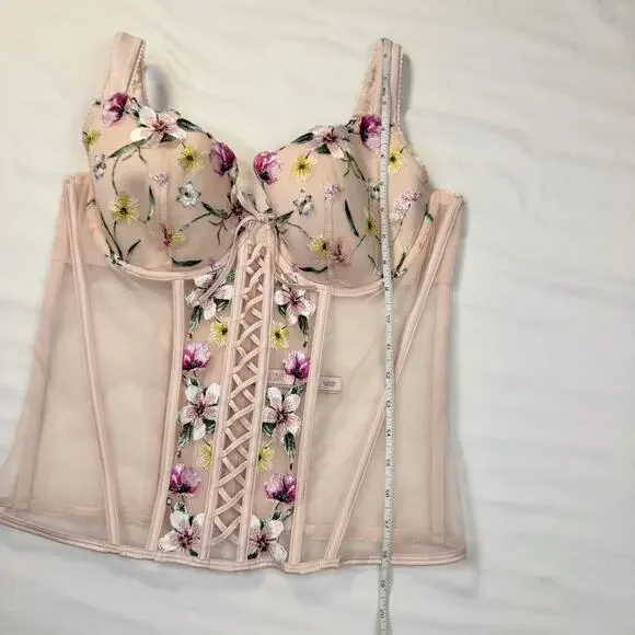 Victoria’s Secret Floral Embroidered Corset Bustier XL Coquette Festival Bridal - Picture 5 of 14